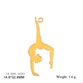 Gymnast silhouette pendant in gold finish stainless steel, 14.8x32.4mm gymnastics charm - Style B / Gold