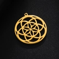 Polished stainless steel geometric mandala flower pendant in gold finish for DIY jewelry - Gold