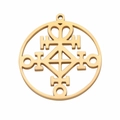 Polished gold stainless steel pendant with hollow geometric mystic circle symbol - Gold