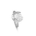 Macro view of polished stainless steel ring with cutout moon and Celtic knot design - Steel