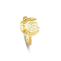 Detail view of adjustable gold-plated ring with moon-shaped Celtic knot engraving - Adjustable Open Style / Gold