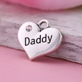 Pendentif cœur argenté vintage avec gravure Daddy et cristal pour bijoux DIY - Style Daddy (H110246-6)