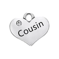 Pendentif cœur argenté avec gravure Cousin et un strass étincelant de haute qualité - Style Cousin (H110246-7)