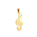 Pendentif clé de sol doré poli en acier inoxydable sur fond blanc immaculé - Doré