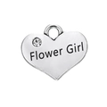 Pendentif cœur argenté avec cristal et gravure Flower Girl pour bijoux DIY - Style Flower Girl (H110246-13)