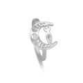 Minimalist stainless steel moon and goddess open ring with polished silver finish - Steel