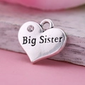 Pendentif cœur argenté vintage avec gravure Big Sister et cristal pour bijoux DIY - Style Big Sister (H110246-14)