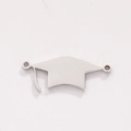 Polished silver stainless steel graduation cap pendant charm with double hanging loops - Style A / Silver