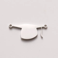 Polished silver stainless steel graduation cap charm with dual rings for DIY jewelry - Style B / Silver