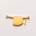 Gold stainless steel graduation cap charm with double hanging holes for DIY bracelets - Style B / Gold