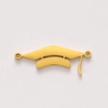 Polished gold stainless steel graduation cap pendant with dual ring connectors - Style C / Gold