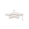 Polished silver stainless steel graduation cap charm with tassel and hanging loop - Style E / Silver