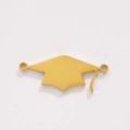 Polished gold stainless steel graduation cap charm with tassel and dual connecting rings - Style E / Gold