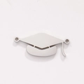 Polished silver stainless steel graduation cap charm with tassel detail for DIY jewelry - Style F / Silver