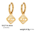 Golden stainless steel evil eye pendant earrings with hollow square frame design - Gold Evil Eye