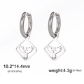 Polished stainless steel hoop earrings with hollow phoenix diamond-shaped charms - Silver Phoenix
