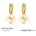 Gold stainless steel hoop earrings with square hollow hummingbird charms 18.2x14.4mm - Gold Woodpecker