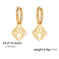 Gold stainless steel hoop earrings with square cat paw pendant charms for women - Gold Cat Paw