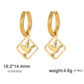 Gold stainless steel hoop earrings with bird and olive branch square pendants - Gold Bird