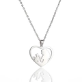 Silver hollow heart necklace with a silhouette of a girl and a cat on a white background - Steel