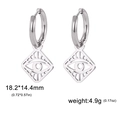 Silver stainless steel eye pendant earrings with hollow rhombus design, 18.2x14.4mm size - Silver Evil Eye