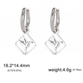 Polished stainless steel square hummingbird drop earrings with round leverback closures - Silver Woodpecker