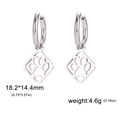 Silver stainless steel hoop earrings with square hollow dog paw print charms for women - Silver Cat Paw