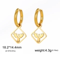 Golden stainless steel square frame earrings with phoenix silhouette and size info - Gold Phoenix