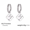 Silver stainless steel huggie earrings with a geometric dove and olive branch pendant - Silver Bird