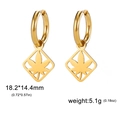 Golden stainless steel geometric square earrings featuring an intricate maple leaf pendant - Gold Leaf