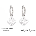 Polished silver stainless steel square hoop earrings with star and evil eye charm - Silver Hexagram