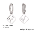 Silver stainless steel hoop earrings with flamingo pendant in square frame, 18.2x14.4mm - Silver Flamingo