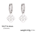 Minimalist square plum pendant hoop earrings in stainless steel with measurement data - Silver Plum Blossom