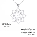Vintage stainless steel yoga lotus necklace with Om symbol pendant and adjustable chain - Silver Yoga Symbol Flower