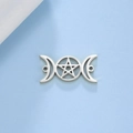 18K gold-plated stainless steel triple moon goddess pendant with central pentagram star - Steel