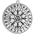 Silver Viking pendant with black Valknut, Vegvisir compass and Elder Futhark runes - Type A (Valknut & Vegvisir) / Steel