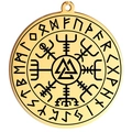 Golden Viking Valknut Vegvisir Compass Rune Circle Pendant Necklace in Stainless Steel - Type A (Valknut & Vegvisir) / Gold