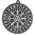 Viking Valknut pendant with black finish, Vegvisir compass and Nordic runes detailing - Type A (Valknut & Vegvisir) / Black