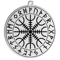 Silver Viking Vegvisir compass necklace pendant with black etched Runic alphabets - Type B (Vegvisir & Runes) / Steel