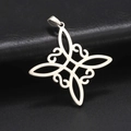 Polished silver stainless steel Witch's Knot pendant with geometric Celtic design on black leather - Steel