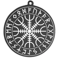 Nordic Viking compass Vegvisir round pendant in black with white runic symbols - Type B (Vegvisir & Runes) / Black