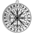 Silver Viking Vegvisir compass necklace pendant with nordic runes circular design - Type C (Minimalist Vegvisir) / Steel