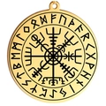 Golden Nordic Viking Vegvisir compass pendant with Futhark runes for men - Type C (Minimalist Vegvisir) / Gold