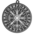 Nordic Viking compass Vegvisir round necklace pendant with Runes in black finish - Type C (Minimalist Vegvisir) / Black