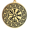 Polished gold Viking Vegvisir compass pendant with Celtic knot ring on white background - Type D (Vegvisir & Celtic Knot) / Gold
