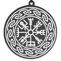 Nordic Viking Vegvisir compass round pendant with Celtic knots in black finish - Type D (Vegvisir & Celtic Knot) / Black