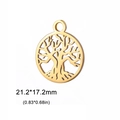 Ciondolo albero della vita in acciaio inossidabile dorato, taglio tondo, 21x17mm - Stile F / Oro