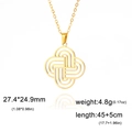 Detail of gold Celtic knot pendant showing dimensions 27.4x24.9mm and O-chain texture - Gold