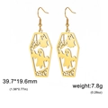 Gothic Halloween ghost coffin drop earrings with gold hollow spider web design - Gold