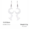 Cat sitting on moon drop earrings in stainless steel with hollow star details - Steel